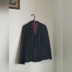 Courtenay Blazer Women 10 Black, Pink & White Striped Office Versatile 90's VTG